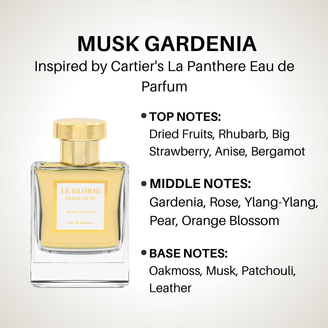 Inspired by C*RTIER La Panthere Eau de Parfum, Musk Gardenia EDP, Long Lasting 12-14 Hours Perfume Spray for Women, All Skin Types, Cruelty Free - 0.33 oz 10ml