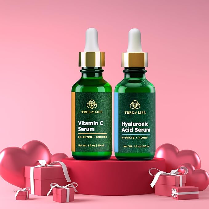 Tree of Life Beauty Facial Skin Care Set, Brightening, Firming, Hydrating, Dry Face, Dermatologist Tested - Vitamin C and Hyaluronic Acid Facial Serum - Skin Care Kit, 2 count of 1 Fl Oz