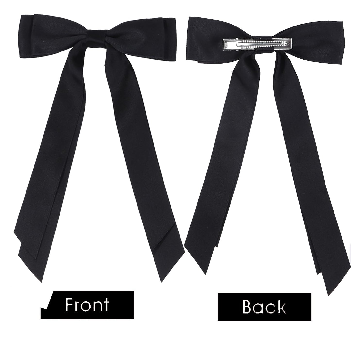 Satin Bow Hair Clips for Women, Silkly Satin Hair Ribbon Bow with Long Tail Hair Accessories for Girls (Black White Beige Red Pink Brown)