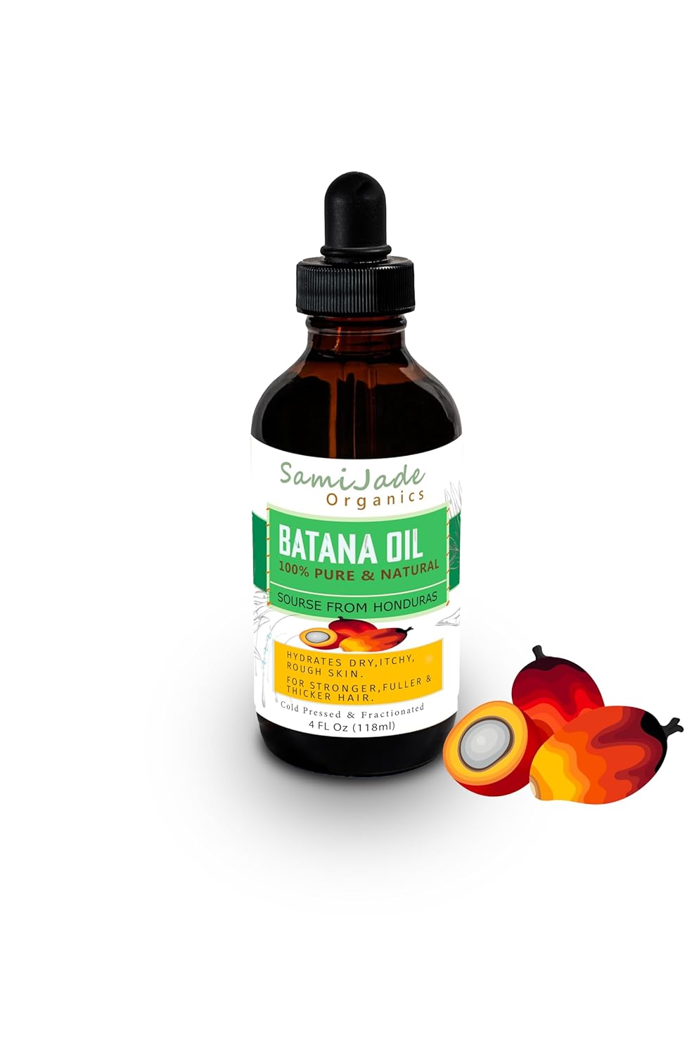 Batana Oil for Hair Growth, Cold-Pressed Organic 100% Pure & Natural Sourced from Honduras - For Thicker & Stronger Hair for Men & Women (4 FL OZ)