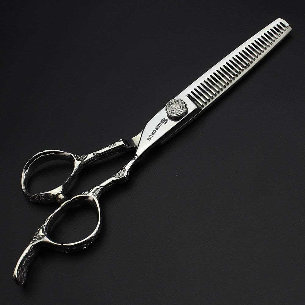 6/7/8-Inch Professional Hair Scissors Haircut Rose Pattern Hair Scissors Styling Tools Japanese Stainless Steel Scissor Set (6-in thinning scissors)