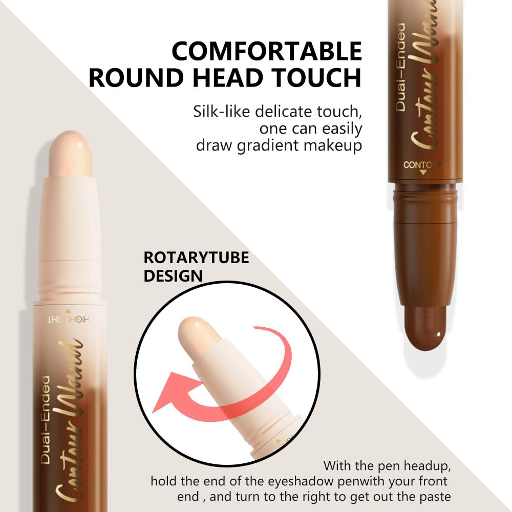 Nuetral Nude + Beige Contour Stick Dual Ended Face Body Makeup Waterproof no Transfer, 2 in 1 Cream Concealer Stick Contouring Makeup Kit, Nose Contour Bronzer Sticks Face Highlighter Make up