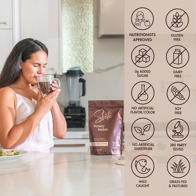 Hydrolyzed Multi Collagen for Women + Vitamins, Biotin, Hyaluronic Acid, CoQ10, Probiotics, Zinc | Keto Chocolate Protein Drink Powder (7 Travel Packs) Hair, Skin, Beauty Supplement by Svete