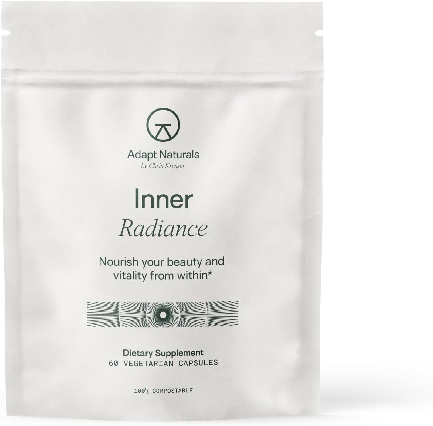 Adapt Naturals Inner Radiance Hair Skin and Nails Vitamins for Women and Men with Biotin, Collagen, Hyaluronic Acid, Vitamin C & Ceramides - Thicker Hair, Stronger Nails & Hydrated Skin Supplement