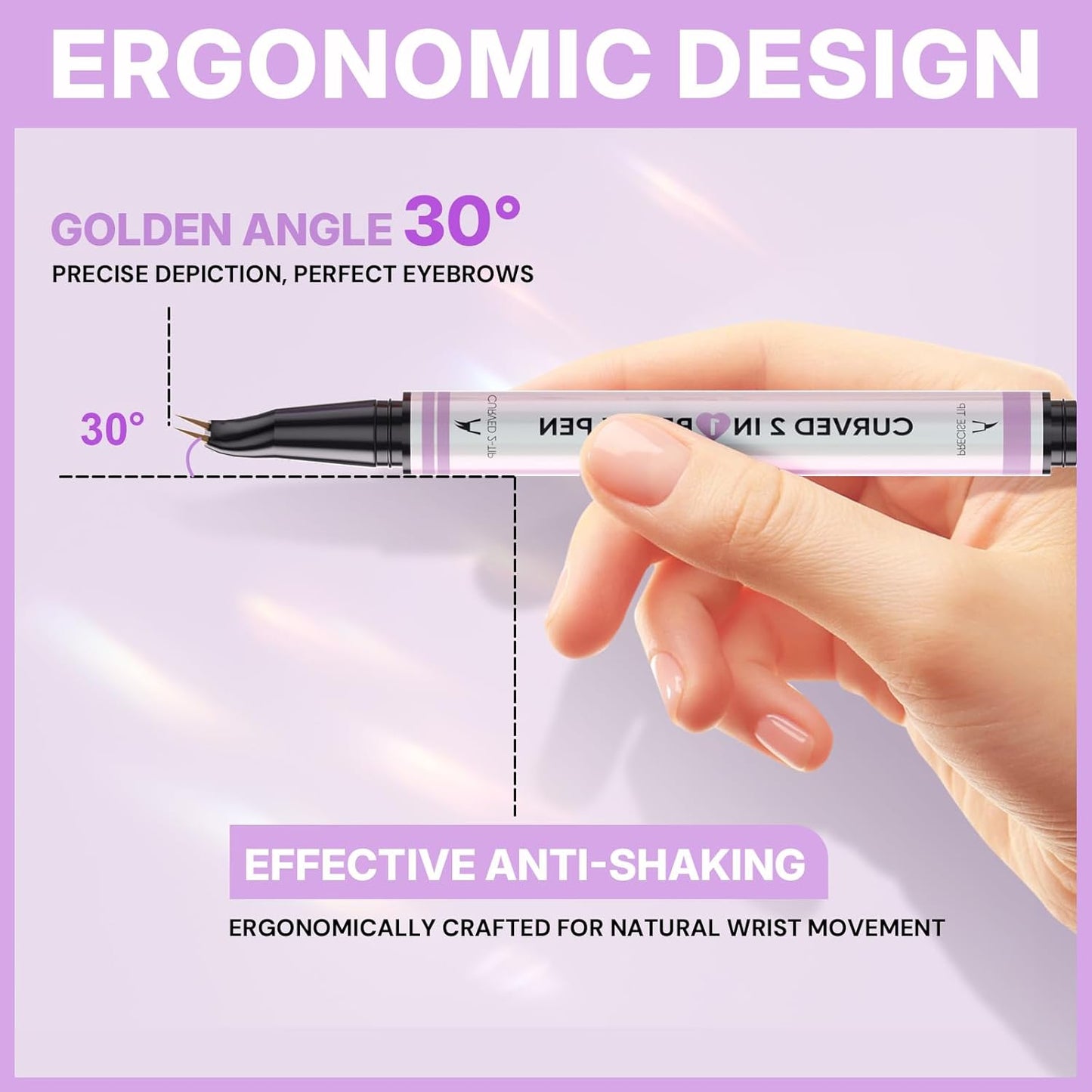 30° Curved Eyebrow Pencil, Magic 2 in 1 Eyebrow Pen Pro, Waterproof Eye Brow Pen with 2 Tips, Vivid Microblading Brow Pencils for Women, Last All Day Makeup (Light Brown)