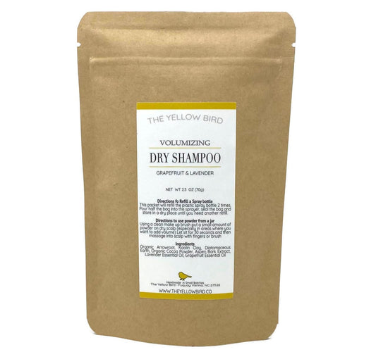 Yellow Bird All Natural Dry Shampoo Powder Eco Friendly Refill Packet - Aerosol Free, Talc Free, Volumizing Powder for Light & Dark Hair.
