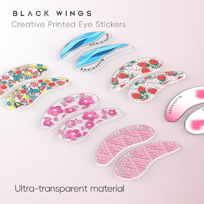 Black Wings 6 Pairs Silicone Eye Patches with Self-Adhesive Design - Cute Bear & Rabbit Inspired Eye Care Patches (strawberry 6 pairs)
