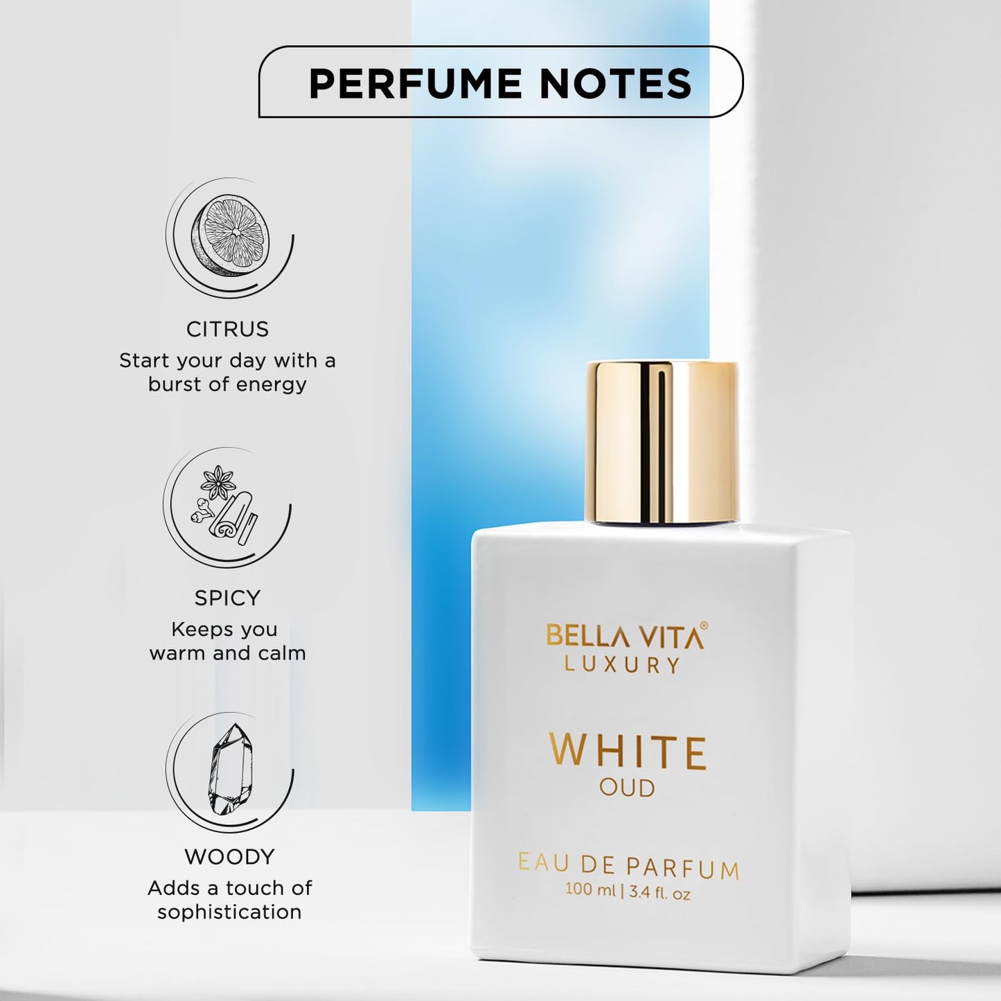 BellaVita Luxury White OUD Unisex Perfume 100Ml | Premium Arabic Men and Women Perfumes | Notes of Artemisia, Musk, Oud Vetiver and Freesias | Exquisite Unisex Arabian Perfume for Women & Men