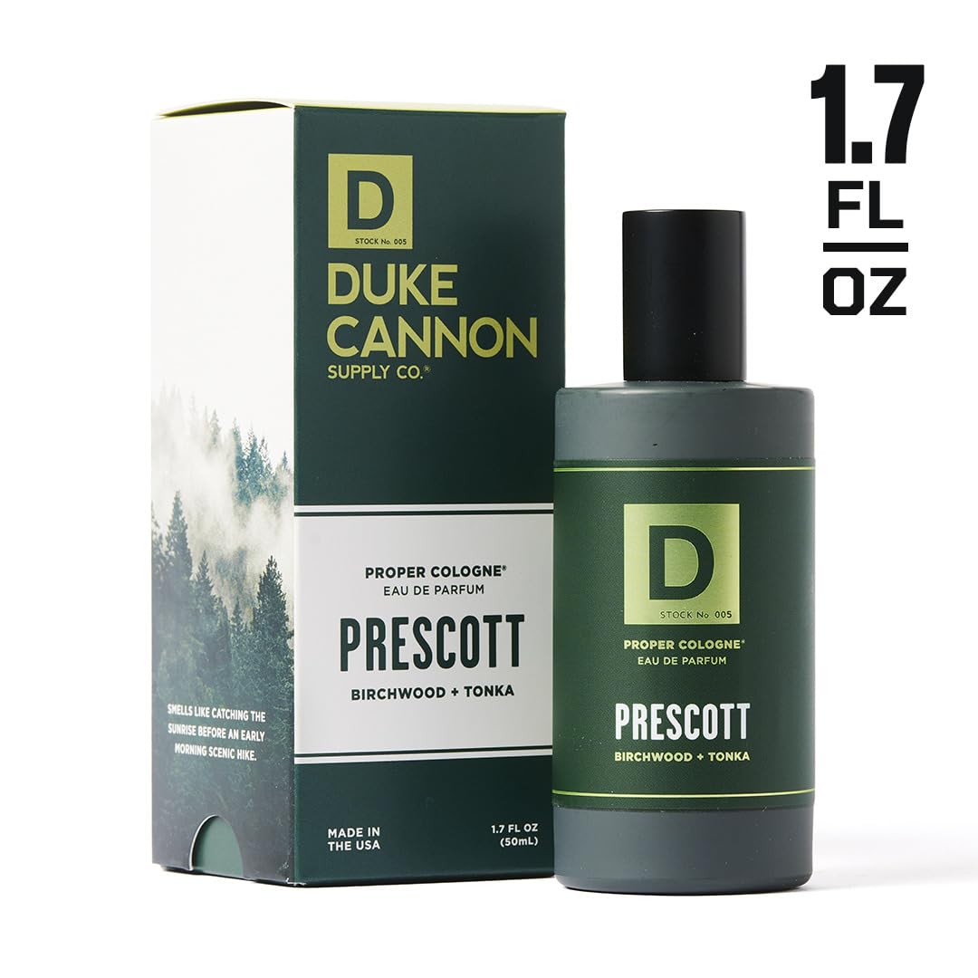 Duke Cannon Proper Cologne Prescott | Men's Eau de Parfum | Birchwood and Tonka | Woodsy, Rich, Long-Lasting Scent | 1.7 fl oz