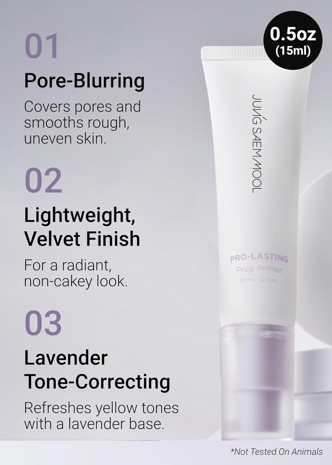 [JUNGSAEMMOOL OFFICIAL] Pro-Lasting Prep Primer #Bare-lavender | 15 ml / 0.50 fl.oz. | Hydrating, Pore-Blurring Korean Primer for face before makeup with Velvet Finish