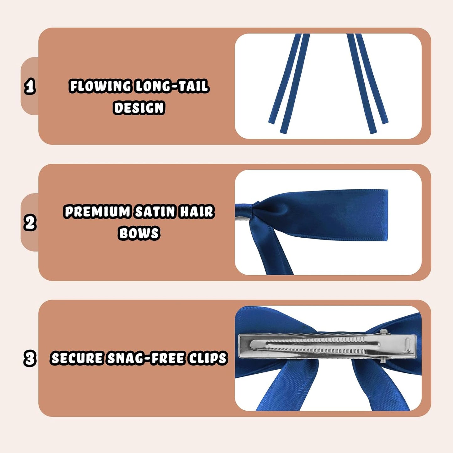 24 PCS Hair Bows Clips Ribbon,Mini Satin Hair Bows With Long Tail for Women and Girls Hairstyle Accessory Gift (Navy Blue)