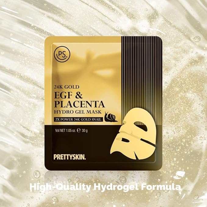24K Gold Snail EGF & Placenta Hydrogel Mask Sheet (Pack of 5) - Deep Hydration, Skin Elasticity, and Firmness