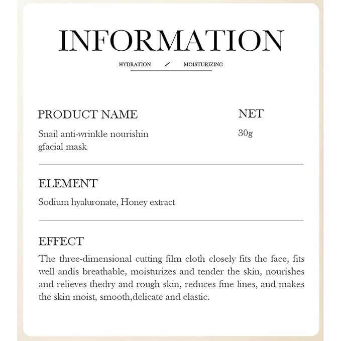 BIOAQUA Facial Mask Firming Deeply Nourish Moisturizing 98% Natural Extract Hydrating Face Mask 5PCS Set (Snail Extract (Anti-Wrinkle))