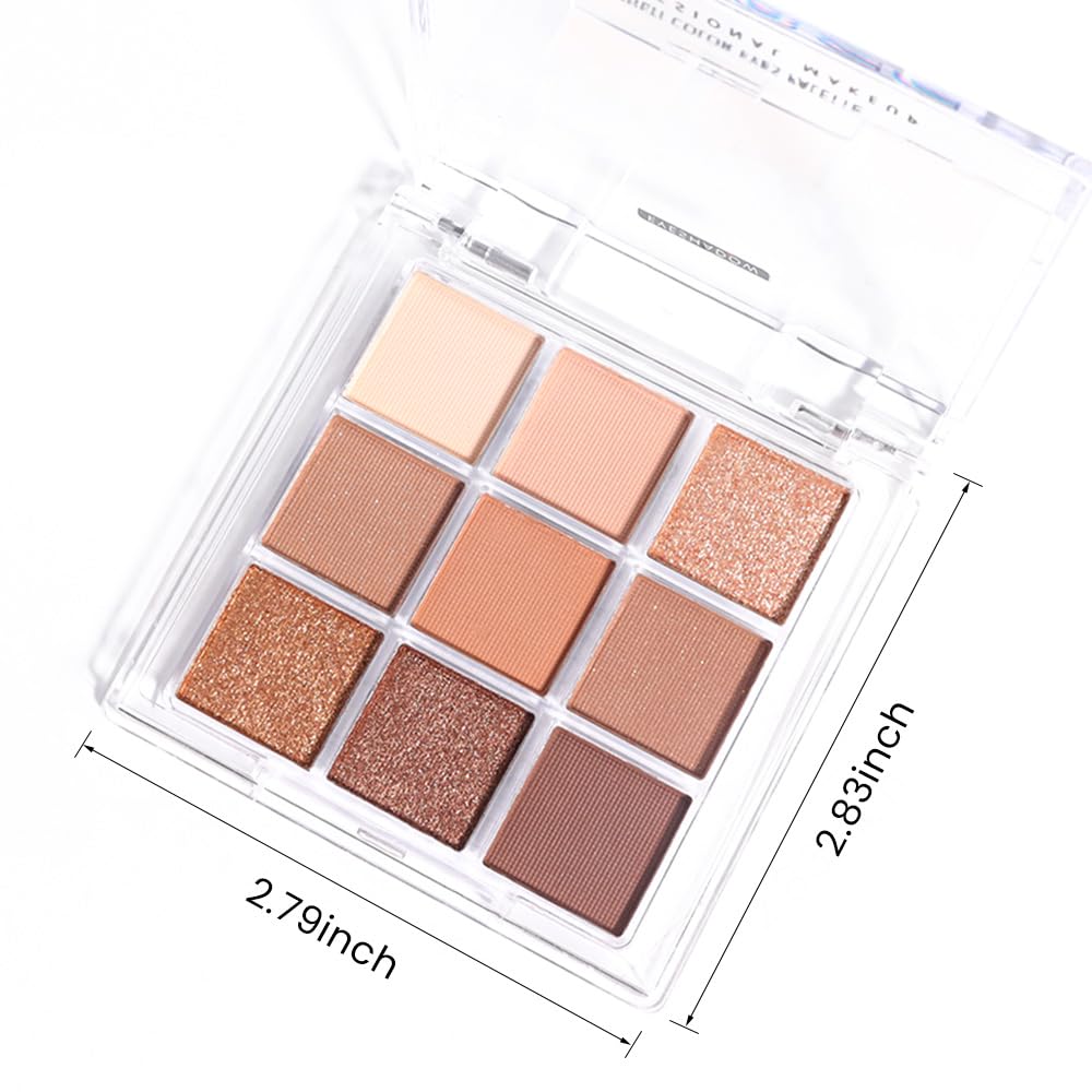 evpct 9 Colors Nude Pink Brown Maroon Glitter Shimmer Matte Eye Shadow Palette Makeup, Highly Pigmented Waterproof Brown Nude Maroon Cocoa Chocolate Shimmer Sparkling Party Eyeshadow Palette