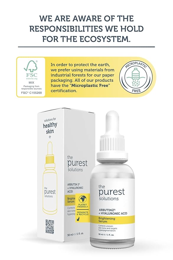The Purest Solutions Brightening Serum (Arbutin 2% + Hyaluronic Acid) - Eliminate Skin Tone Inequalities & Support Vibrant Bright Skin - Vegan | Cruelty Free | Eco Friendly (1 fl. oz)