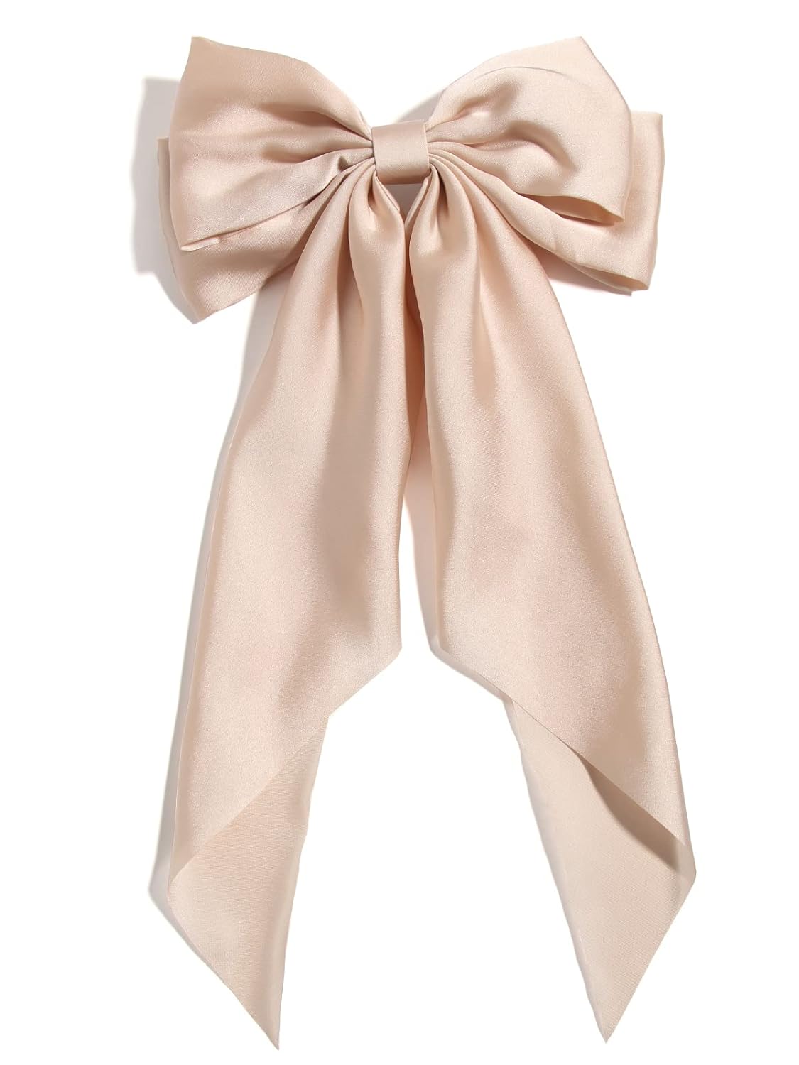 Big Bow Barrettes and Satin Hair Pins with Long Ribbon Tails - Party and Casual Hair Accessories for Women and Girls in Apricot