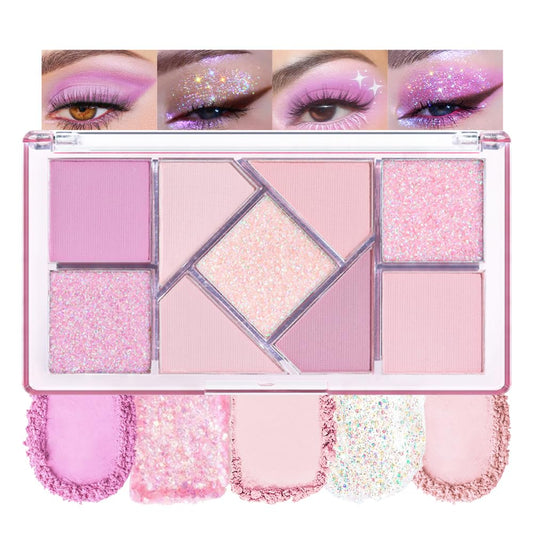 Matte Shimmer purple pink Eye Shadow Palette Makeup,Eyeshadow Long Lasting Waterproof Cruelty-Free, 9 Blendable Shades in Smooth Matte and Shimmer Finishes with Gorgeous Pearls for woman