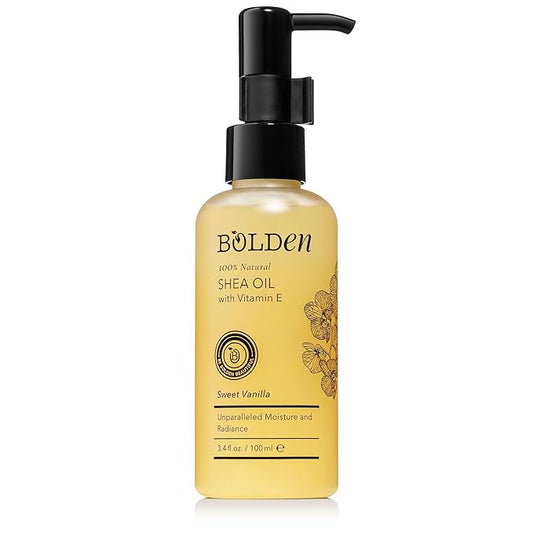 BOLDEN SHEA OIL with Vitamin E | 100% Natural | Unparalleled Moisture & Radiance for Skin & Hair | Sweet Vanilla Scented | 3.4 fl oz