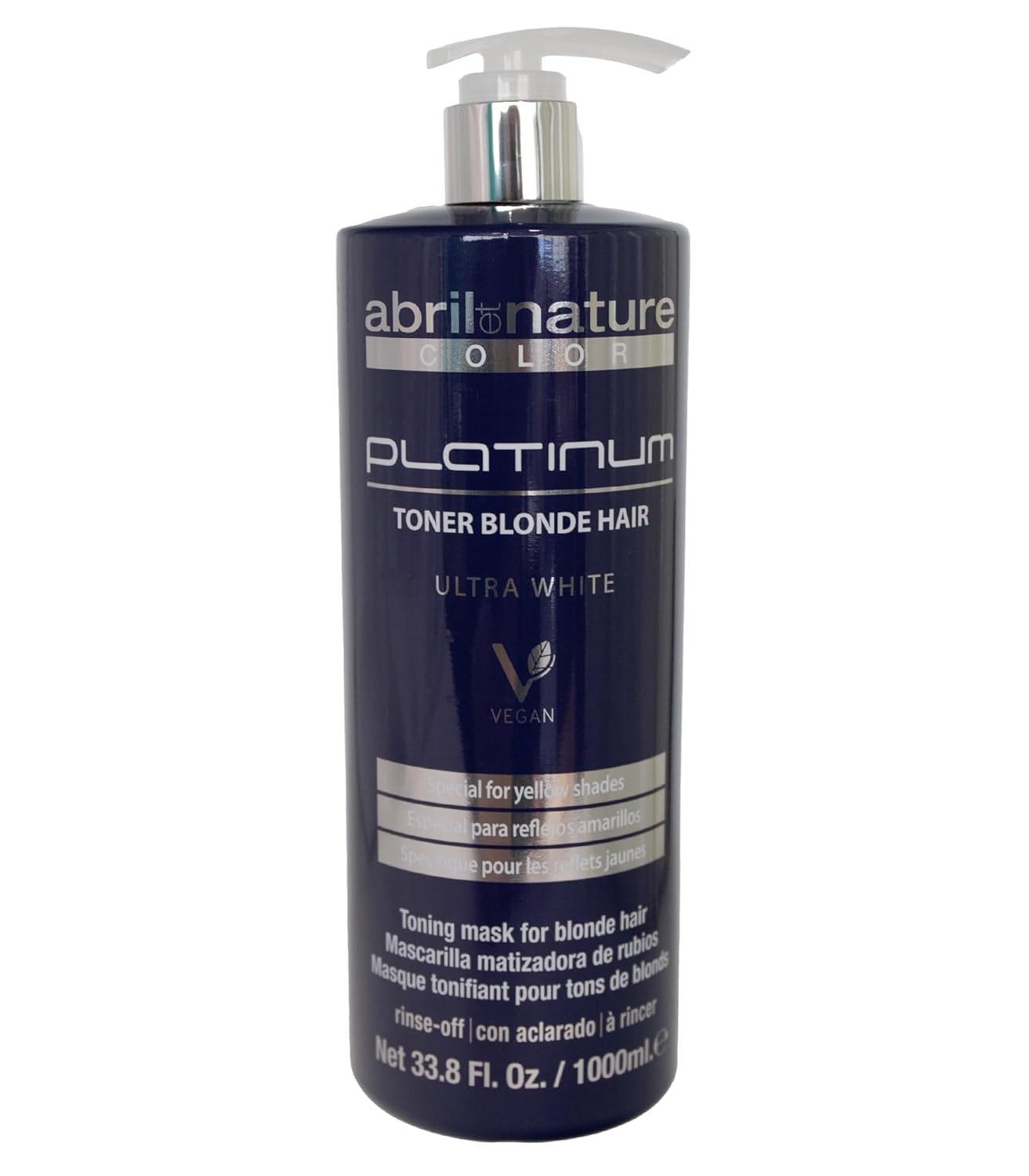 abril et nature - Platinum Professional Mask - For Blonde, Bleached, Highlighted, and/or Gray Hair - Violet Toner - Goodbye Yellow Tones - Platinum Appearance - 1000 ml