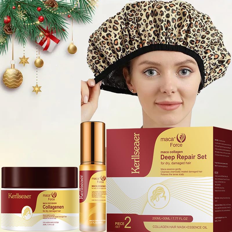 Collagen Hair Treatment Set 3PC Contain Collagen Repair Hair Mask|Hair Oil|Gorro Térmico Para El Cabello, Deep Conditioner For Dry Damaged Hair Hair Masks For Curly Hair Keratin Curly Hair Products