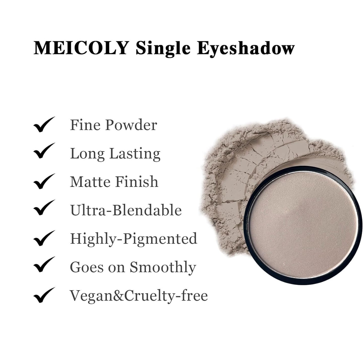 MEICOLY Macaron Gray Grey Single Eyeshadow with Mirror,Matte Eye Shadow for Halloween Makeup,Pressed Powder Eyeshadow,Matte Shade Eyelid Color Eye Makeup for,High Pigment,Long Wear,Waterproof
