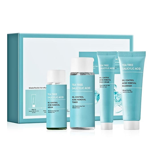 Tea Tree Salicylic Acid Skin Care Kit Teen Girl Gifts - 4 Pcs Skin Care Set Women Hydrating - Skin Care for Teens 10-12 - Acne Treatment for Face - Skincare Gift Set with Serum,Cream,Toner,Cleanser