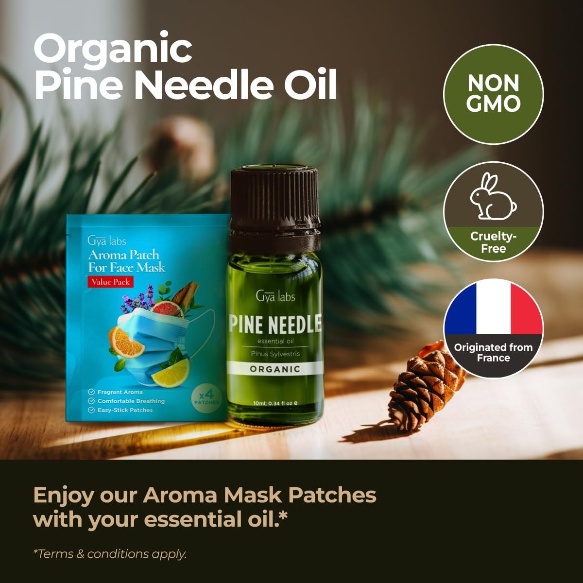 Gya Labs Organic Pine Needle Essential Oil - 0.34 Fl Oz - for Skin, Hair, Diffuser, Aromatherapy, DIY Candle Making Scents