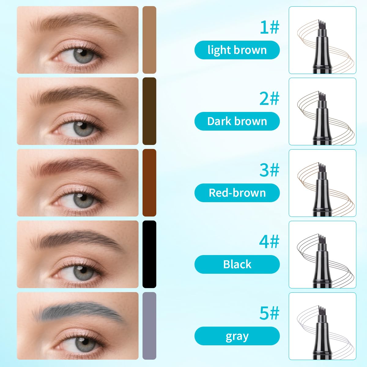 Eyebrow Pencil with 4 Tip Microblade for Natural Eyebrow Makeup Eyebrow Microblading Pen Waterproof &Smudge-Proof (2# Dark Brown)