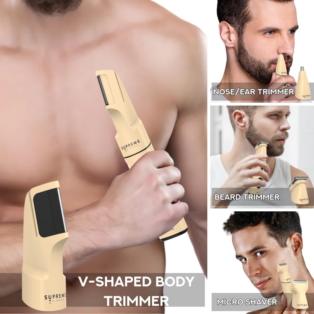 Supreme Trimmer All-in-One Multigroomer | No-Nick, Nose/Ear/Pubic & Full Body Grooming Kit | LCD Display, Rechargeable & Waterproof Men's Hair Trimmer | SMG3040