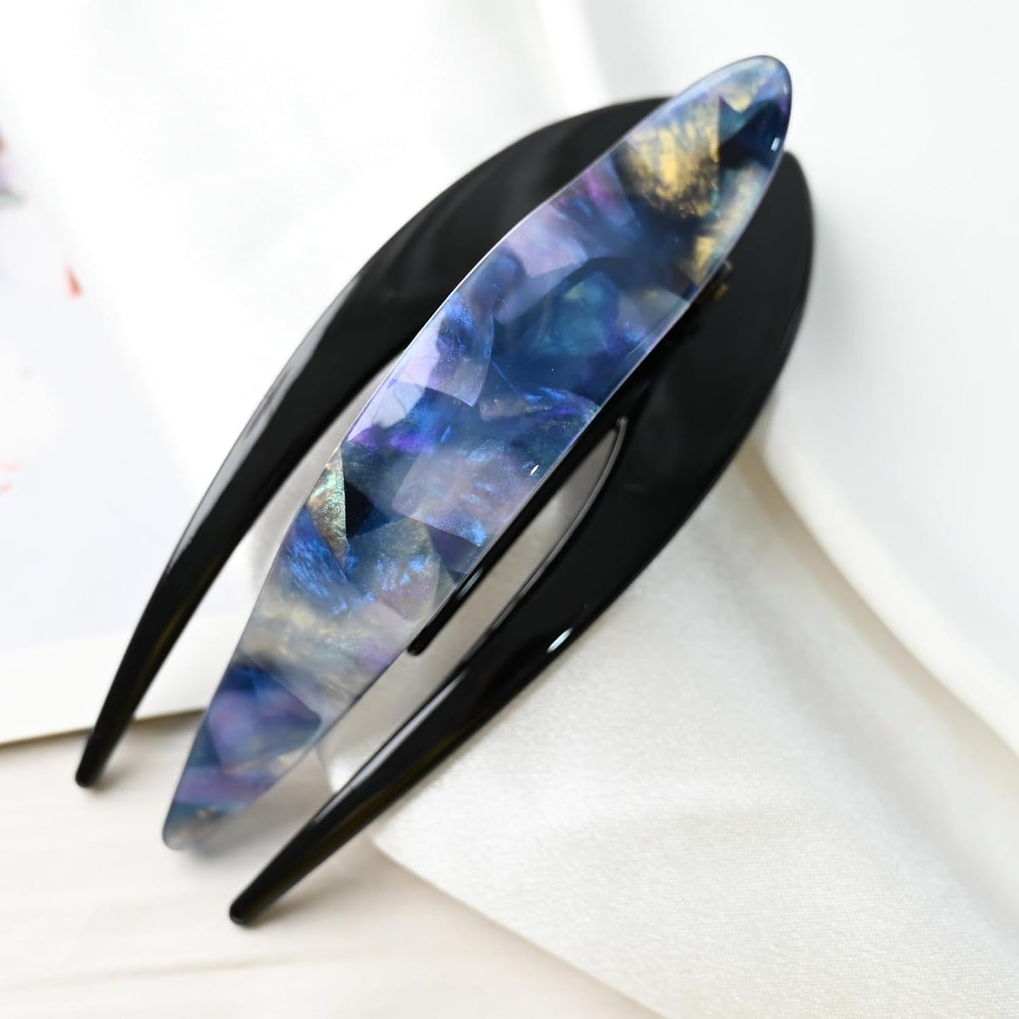 Handmade Celluloid French Design Tortoise Shell Barrettes Side-slide Opening Duck Luxury Fashion Accessories Hair Clip Claw for Women (aespa blue)