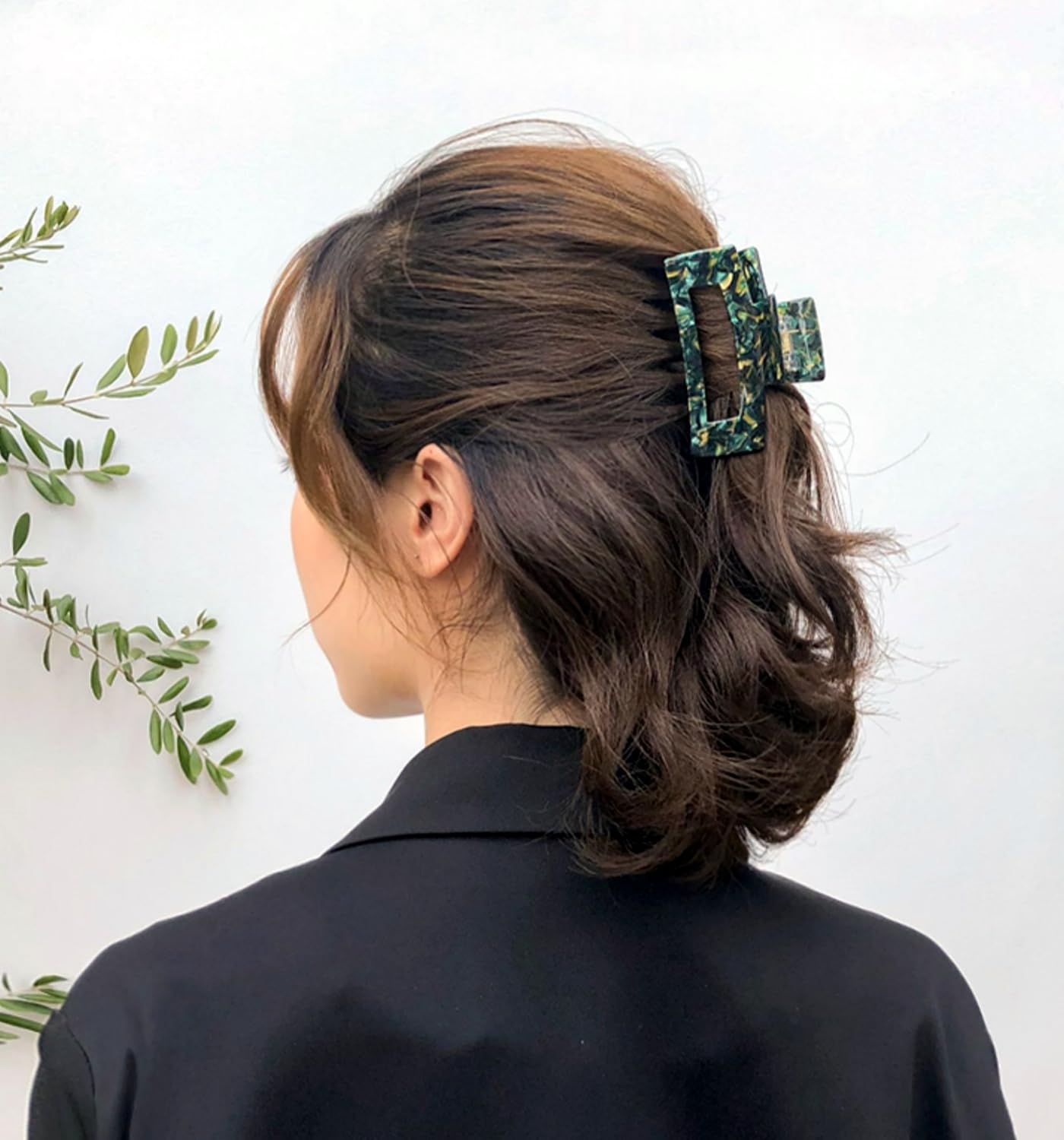 3 inch Hair Claw Clips Cutout Tortoise Shell Celluloid Jaw Clip French Design Rectangle Claw Clamp for Thin, Curly, Thick Hair Non Slip Banana Clips for Women Ladies Mother (2 Pack)