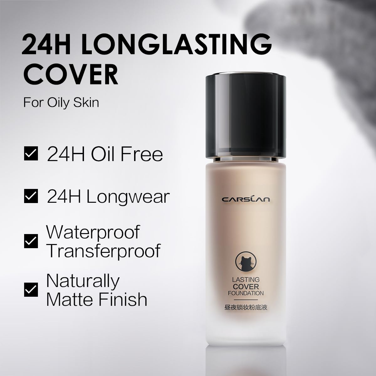 CARSLAN Lasting Cover Foundation, 24H Longlasting Full Coverage Matte Finish Face Makeup, Poreless, Lightweight, Waterproof, Oil Free Liquid Foundation, P02