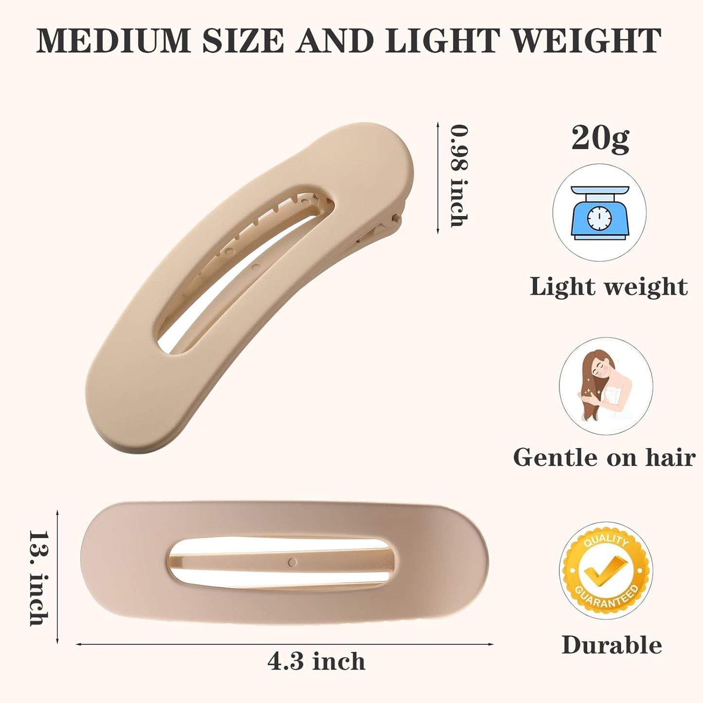 5 Pcs Flat Hair Clips, Medium Lay Flat Claw Clips for Women Girls,Strong Hold Non-slip Matte Hair Claws for Thick Thin Hair(Classic)