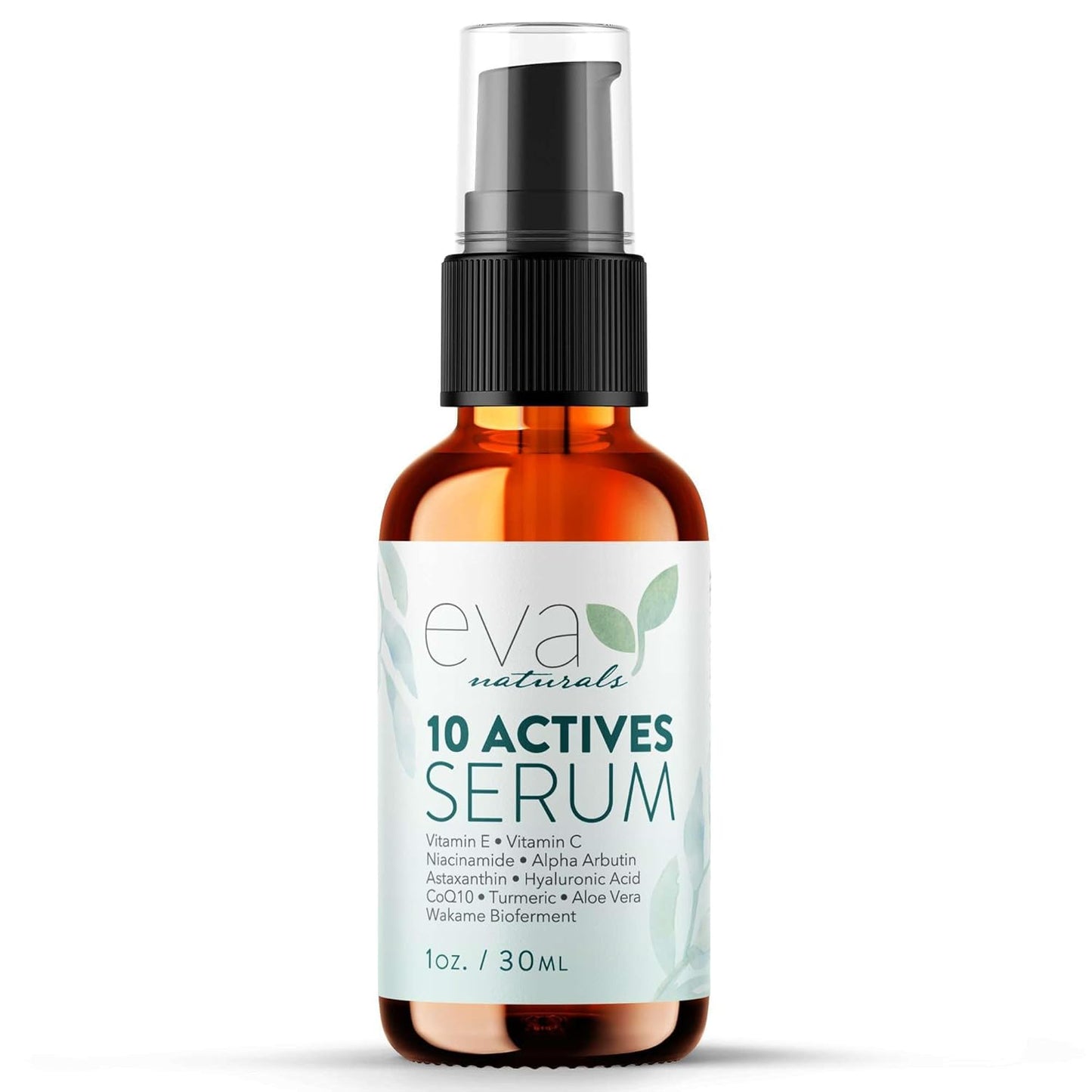 Eva Naturals 10 Actives Serum – Vitamin C, Niacinamide, Hyaluronic Acid, Turmeric, CoQ10 – Natural Anti Aging Face Serum for Dark Spots, Wrinkles, Acne, Skin Care & Facial Spot Remover