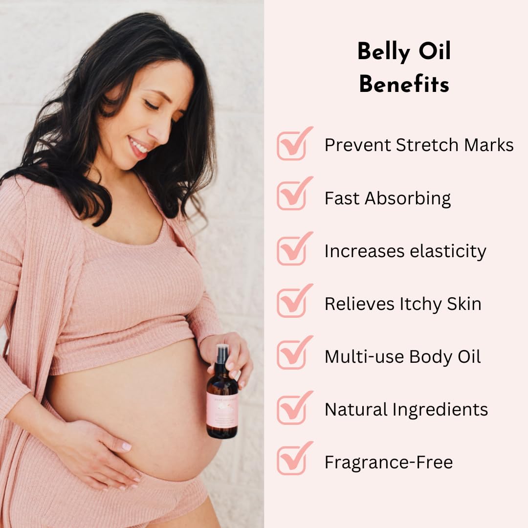 Irene Organics Organic Belly Oil for Pregnancy Stretch Mark Prevention and Treatment Award Winning Anti Stretch Mark Tummy Oil For Pregnancy and Postpartum - Hydrating Bump Serum