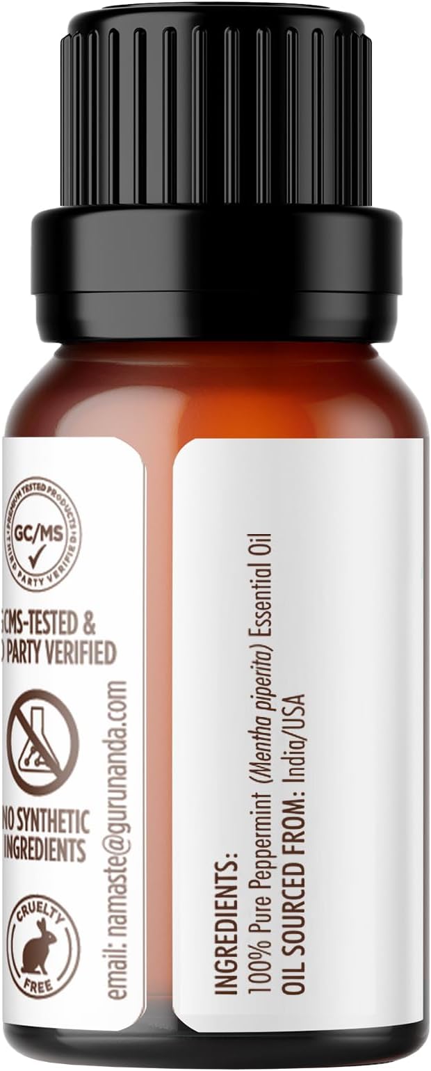 GuruNanda Peppermint Essential Oil, 100% Pure, Natural & Undiluted Aromatherapy Oil for Diffusers & DIY Recipes, Promotes Mental Clarity (0.5 Fl Oz)