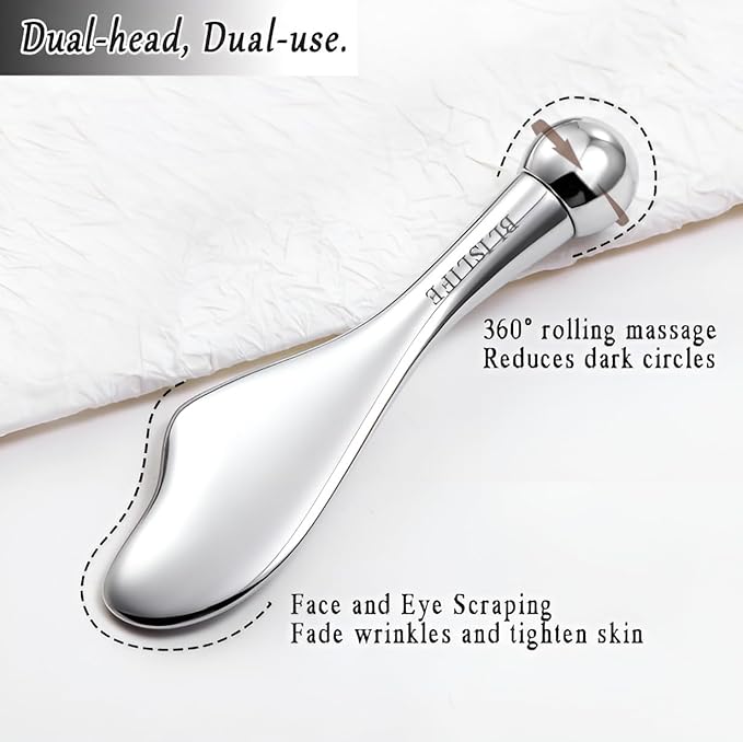 Mini Eye Care Stick, Facial Roller to Eliminate Eye Puffiness, Lighten Wrinkles, Gua Sha Beauty Skin Care Tool, On-The-go Facial Care Massager for Women (Zinc Alloy)