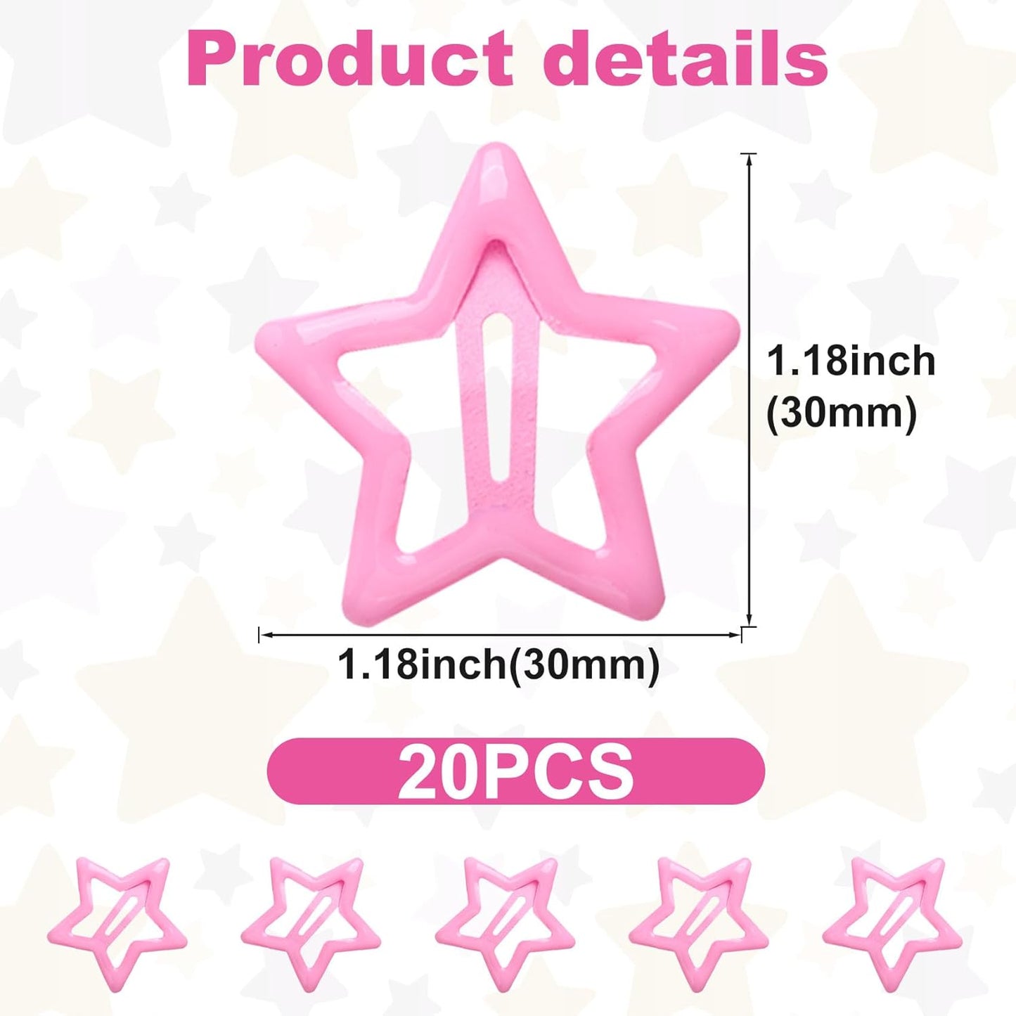 Joez Wonderful 20 Pcs Star Hair Clips, 1.18"/3cm Metal Snap Hair Clips, Cute Star Clips Hair Barrettes, Non-Slip Fashion Hair Accessories for Women (Pink)