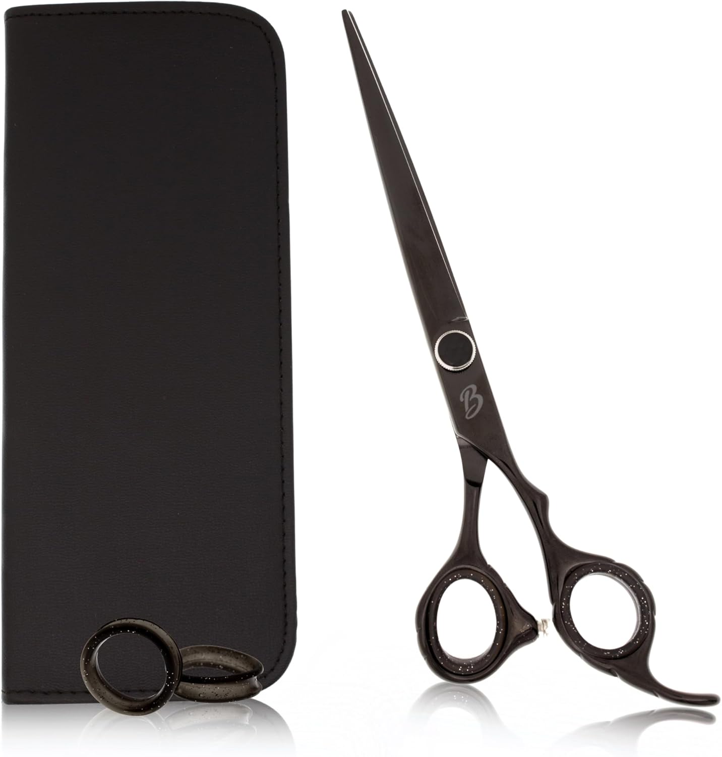6.5 Inch Hair Cutting Scissors Professional - Japanese 440A Black Barber Shears - Micro Bevel Edge with Adjustable Tension Knob - Hair Shears Black (Black Right 6.5")