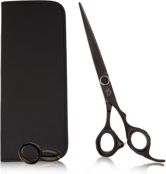 6.5 Inch Hair Cutting Scissors Professional - Japanese 440A Black Barber Shears - Micro Bevel Edge with Adjustable Tension Knob - Hair Shears Black (Black Right 6.5")