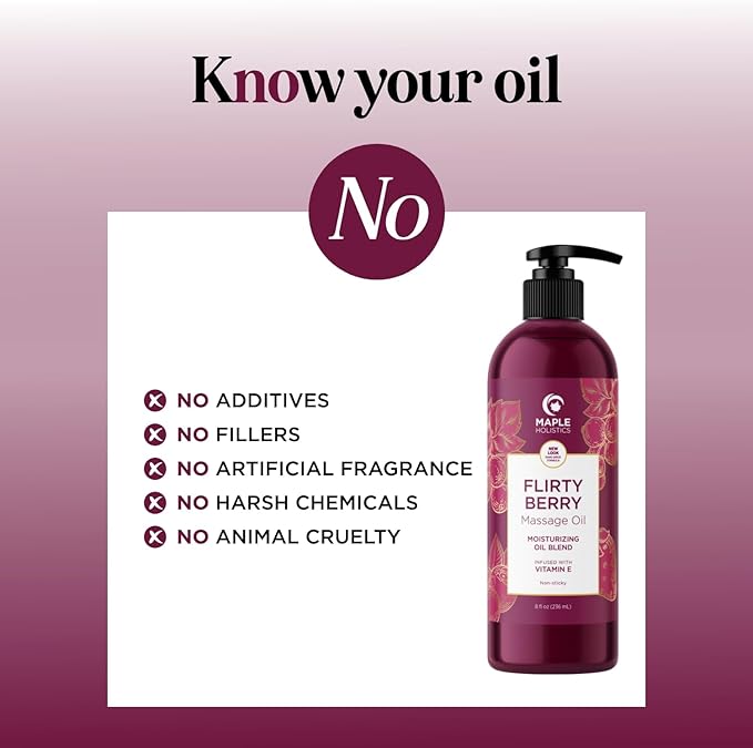 Berry Sensual Massage Oil for Couples - Fun and Fruity Full Body Massage Oil for Date Night with Smooth Gliding Coconut and Sweet Almond Oil with Tempting Berry Scent - Non GMO Gluten Free and Vegan