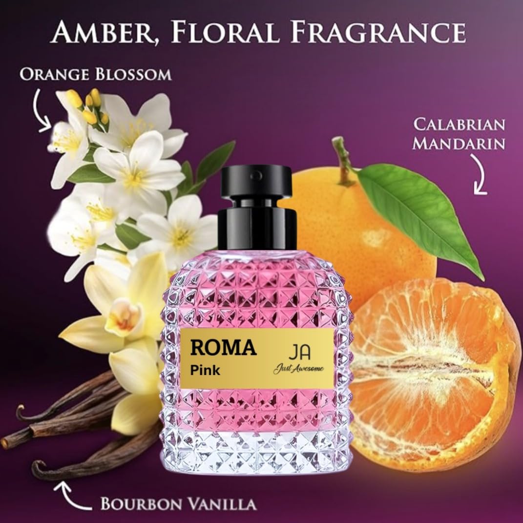 ROMA PINK EDP Women Perfume – Amber Floral Scent – Orange blossom, Madagascar Vanilla Base Emitting a Warm Sweet Aroma– Elegant 100ml Bottle.
