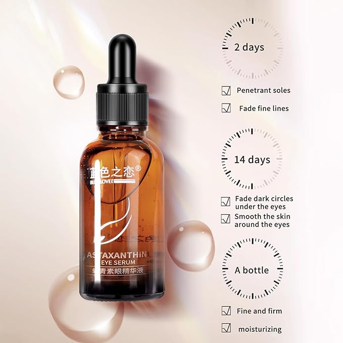 BLUE LOVE 2PC Astaxanthin Eye Serum - Reduces Dark Circles & Puffiness, Anti-Aging Formula Targets Wrinkles, Hydrating for Puffy Bags, Fast Absorbing & Moisturizing