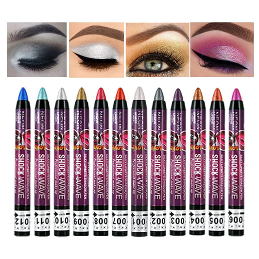 MEICOLY 12 Pcs Eyeshadow Sticks - Cream Smokey Eyeshadow Metallic Shimmer Crayons, Silver Eye Brightener, Pro Waterproof & Long Lasting Shiny Bright Starter Rotating Sticks