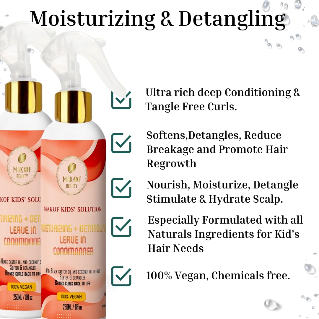 Kids Leave in Conditioner, Softens, Detangles Tough and Tangles Knots. Nourishing and Natural Formula with Mango butter, Keratin, Jojoba oil, Hemp seed oil, Vitamin B5. Paraben-Free, (8 Fl Oz).