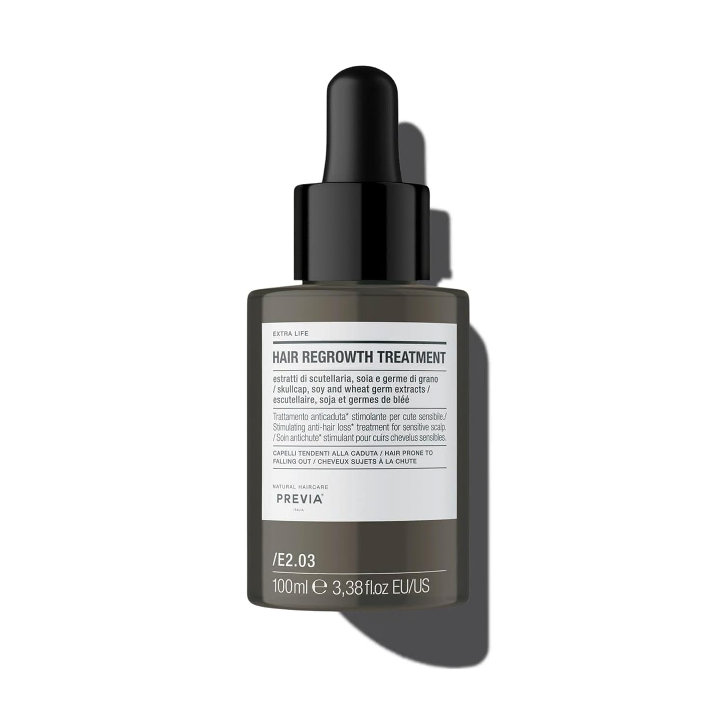 PREVIA Hair Regrowth Treatment | Formulated with Skullcap Extract, Soy & Wheat Germ | Clinically Proven Formula for Thicker & Stronger Hair | 3.38 Oz