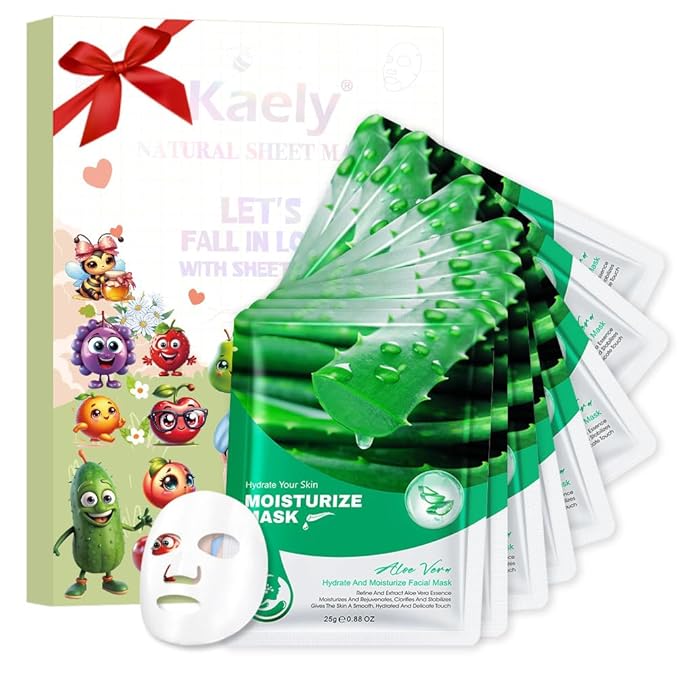 8 Pack Aloe Face Sheet Mask Skincare,Hydrating Face Mask For Sensitive Skin,Moisturize,Soothing,Nourish for All Skin Types,Natural Spa Party Facial Mask Skincare Set for Women Men Girls