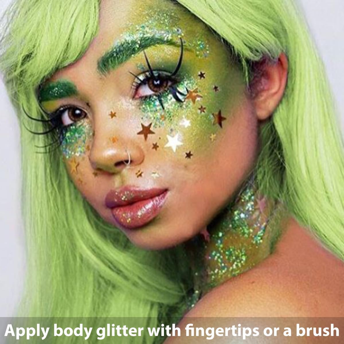 Mysense Green Body Glitter Stick,St Patricks Day Accessories,Mardi Gras Face Hair Glitter,Sparkling Mermaid Glitter Makeup,Chunky Glitter Face Paint,Festival Outfit Rave Accessories for Women and Kids