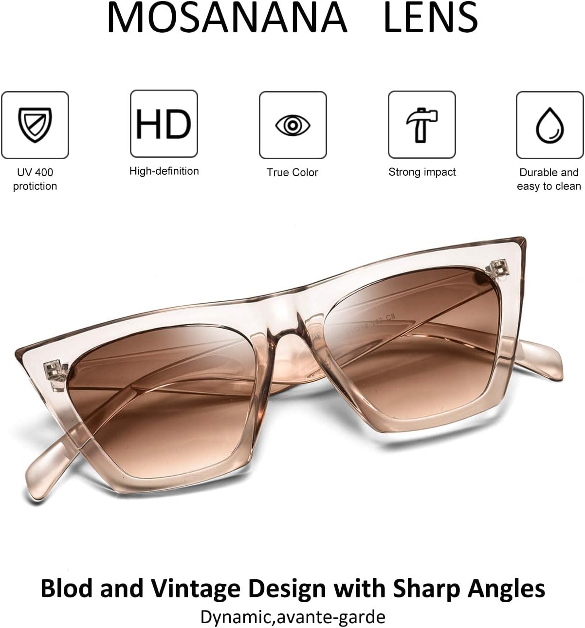 mosanana Square Cat Eye Sunglasses for Women Trendy Retro Cool MS51801