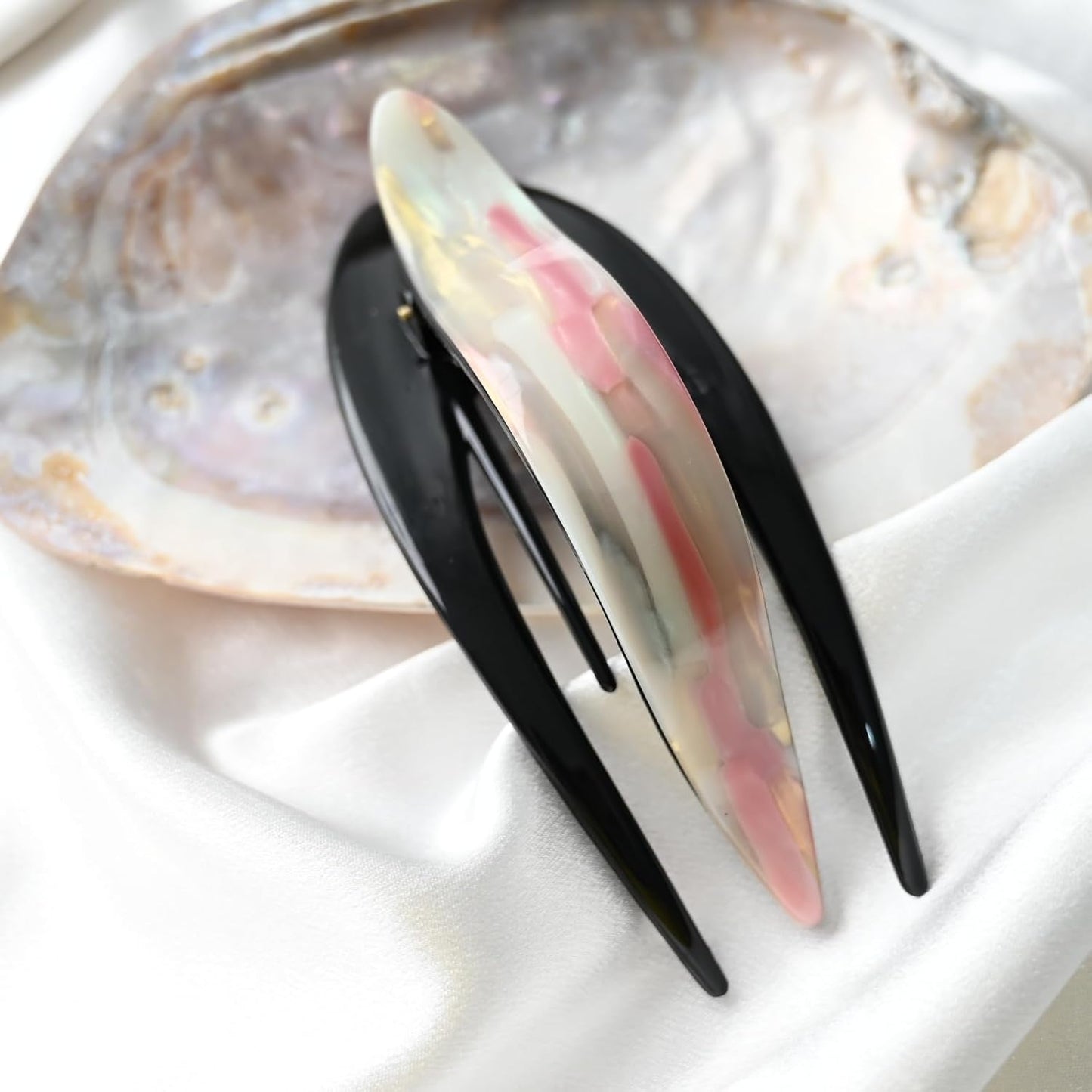 Handmade Celluloid French Design Tortoise Shell Barrettes Side-slide Opening Duck Luxury Fashion Accessories Hair Clip Claw for Women (mousse pink)